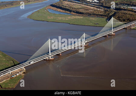 Luftbild der Neuen Mersey Gateway Anbindung Widnes & Runcorn, Cheshire, Großbritannien Stockfoto