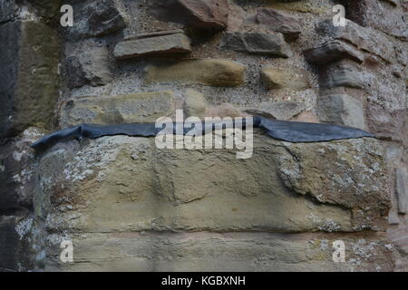 Mauerwerk alten roten Sandsteinquader der Steinsäule in Tintern Abbey Kloster Ruinen monmouth Wales UK Vereinigtes Königreich Stockfoto