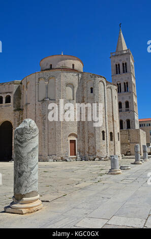 St. Donatus Kirche, der größten pre-romanischen Gebäude in Kroatien, wurde im 9. und 10. Jahrhundert gebaut. Das Forum Romanum im Hintergrund Stockfoto