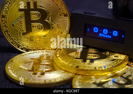 Bitcoin goldenen Münzen Makro Stockfoto
