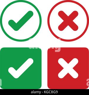 Häkchensymbol. Stilvolle Häkchen in grünen und roten Farben eingestellt, Vector Illustration. Stock Vektor