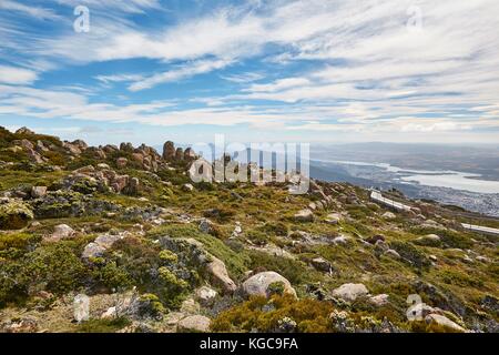 Hobart von oben Stockfoto