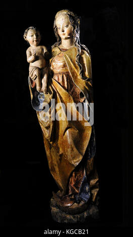 Jungfrau mit Kind, Ca. 1500-1510. Carving aus mehrfarbigem Holz. moszczenica, Polen. Schlesischen Museum. Katowice Polen. Stockfoto