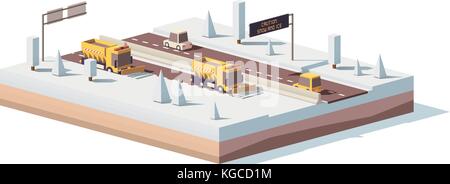 Vektor Low Poly Schneepflüge auf der Autobahn Stock Vektor