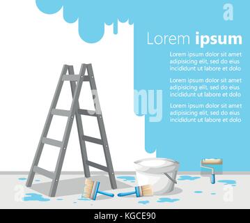 Innenraumkonzept mit Tools überladen und eine Skizze auf der Wand auf weißem Hintergrund Vector Illustration Web site Seite und Mo gezeichnet Stock Vektor