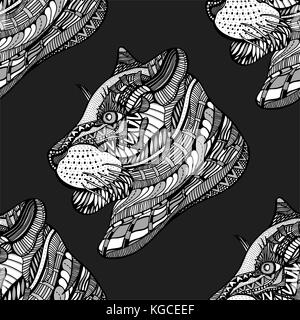 Schwarz und Weiß nahtlose Tiger Muster. Vector Illustration Bild Stock Vektor