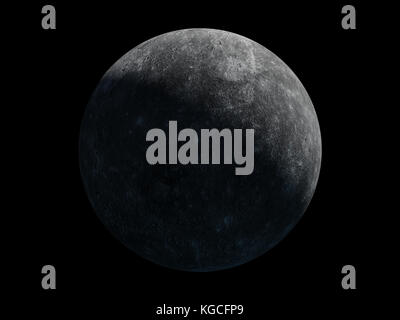 Sonnenaufgang über dem Planeten Merkur auf schwarzem Hintergrund Stockfoto