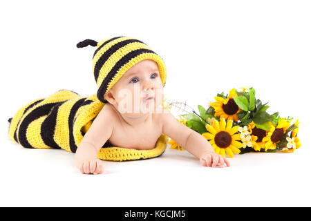 Happy little boy in Biene Kostüm Stockfoto