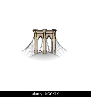 New York Ortsschild. Reise NYC-Icon. Amerikanische Wahrzeichen Brooklyn Bridge Blick Stock Vektor