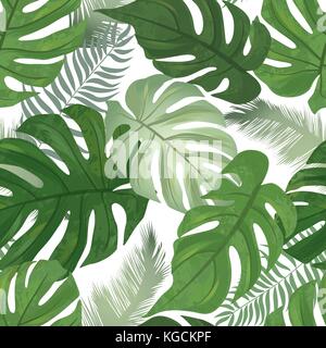Nahtlose Blumenmuster. Tropische Blätter Hintergrund. Palm Tree Blatt Natur Textur Stock Vektor
