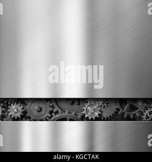 Metall Hintergrund mit Zahnräder und Getriebe 3D-Darstellung Stockfoto