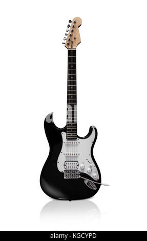 Chisinau, Moldawien - Juli 8, 2016: Schwarz E-Gitarre auf weißen Hintergrund. mit Freistellungspfad Stockfoto