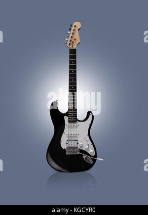 Chisinau, Republik Moldau - 22. April 2017: Schwarz E-Gitarre auf schwarzen Hintergrund. mit Freistellungspfad Stockfoto