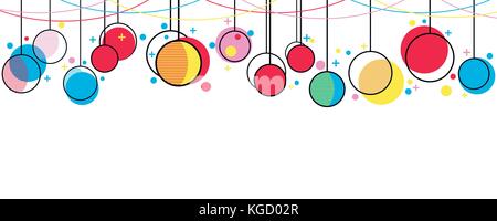 Hängende Weihnachtskugeln Memphis Stil. celebratory Hintergrund mit Girlanden. Vector Illustration Stock Vektor