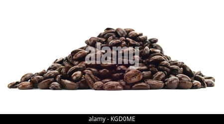 Isolierte Kaffeebohne Stapel auf weißem Hintergrund Stockfoto
