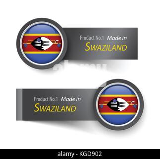 Fahnensymbol und Etikett mit Text in Swasiland (Königreich eswatini). Stock Vektor