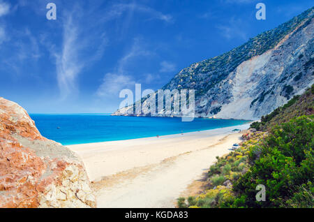 Myrtos Beach, Insel Kefalonia, Griechenland. schöne Aussicht von myrtos Bucht und Strand auf der Insel Kefalonia Stockfoto