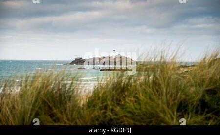 Ein Blick auf Godrevy Lighthouse, Godrevy, England, Großbritannien Oktober 2017 Stockfoto
