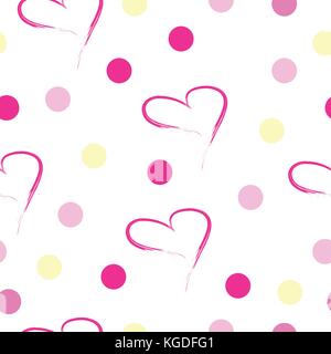 Nahtlose Muster mit rosa Herzen und Polka Dots Stock Vektor