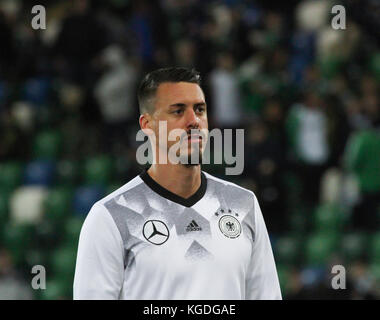 In Deutschland Sandro Wagner (9) Ausbildung vor Deutschland gespielt Nordirland im Windsor Park von Belfast, 05. Oktober 2017. Stockfoto