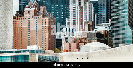 Nahaufnahme Blick auf New York Architektur, Farbe getonte Bild, USA. Stockfoto