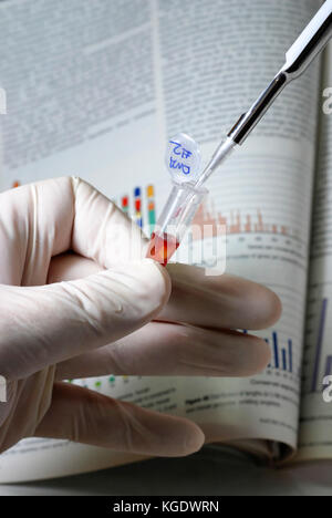 Dna-Forschung mit Grafiken Diagramme Referenz im Hintergrund Stockfoto