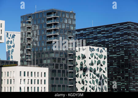 Reihe von Gebäuden des barcode Projekt in Oslo, Norwegen. Stockfoto