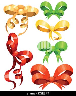 Große rote Geschenk Bögen mit Bändern Vector Illustration Webseite und mobile App Design. Stock Vektor
