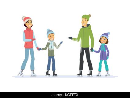 Happy Family Skating - cartoon Menschen Zeichen Abbildung Stock Vektor