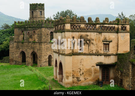 Burg von Kaiser Fasilides in Gonder Stadt in Äthiopien, königliche Gehege gebaut Stockfoto