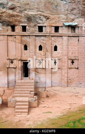 Detail der Fassade der anciet orthodoxe Kirche in Lalibela in Äthiopien Stockfoto