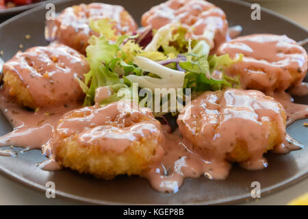 Eine sehr wohlschmeckende Mischung von Tapas in Malaga, Spanien Stockfoto