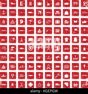 100 Lieferung Icons Set grunge Rot Stock Vektor