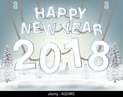 Frohes neues Jahr 2018 mit Weihnachten Winter Wald Stock Vektor