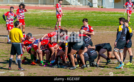 Bari, Italien - 19 Februar 2017: Serie C1-italienische Meisterschaft 2016-2017 - die Bühne der Partie zwischen 'Tiger rugby Bari 1980 asd' und 'cic Stockfoto