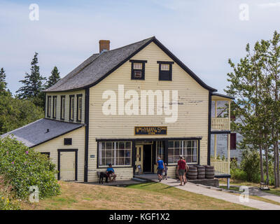 Historische Hyman Store und Lager, Forillon National Park, Gaspe Halbinsel, Kanada. Stockfoto