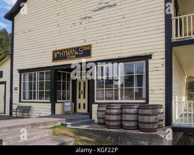 Historische Hyman Store und Lager, Forillon National Park, Gaspe Halbinsel, Kanada. Stockfoto