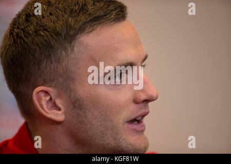 Hensol, Wales, UK. 7 Nov, 2017. andy König von Wales steht der Presse im Vorfeld der internationalen Freundschaftsspiele gegen Frankreich und Panama. Credit: mark Hawkins/alamy leben Nachrichten Stockfoto