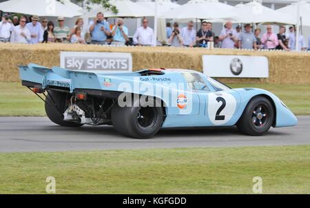 1969 Gulf Porsche 917 k, die in der 1970 World Superbike im Jahr dirven von Mark finburgh in Goodwood Festival der Geschwindigkeit 2015 Raste Stockfoto