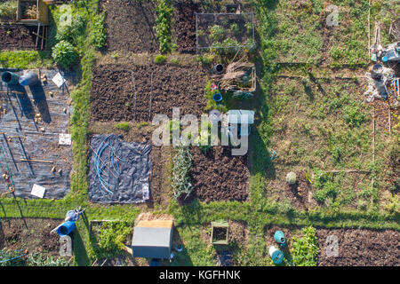 Luftaufnahme von Kleingärten in Burgess Hill West Sussex Stockfoto