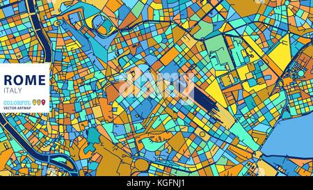 Rom, Italien, bunte Vektor Artmap. Blue-Orange-gelbe Version für Website Infografik, Wand Kunst und Grußkarte Hintergründe. Stock Vektor