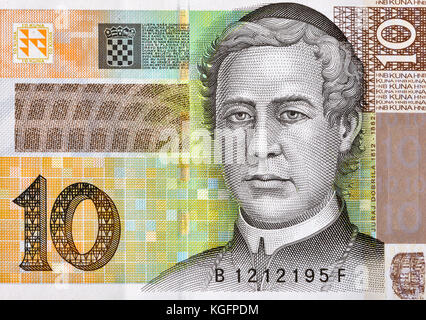 Kroatische Währung Erläuterungen 10 Kuna banknote Makro. Portrait von Bischof Juraj Dobrila. Stockfoto