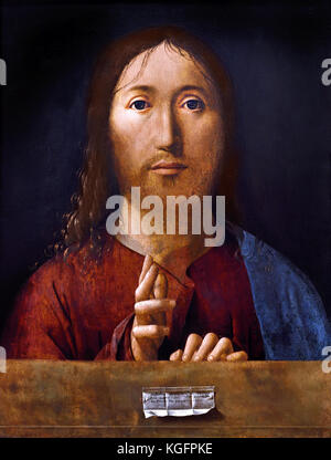 Christus Segen 1465 Antonello da Messina (Antonello di Giovanni di Antonio) aktiv 1456 - 1479, italienischer Maler aus Messina, Sizilien, aktiv während der italienischen Renaissance. Italien. Stockfoto