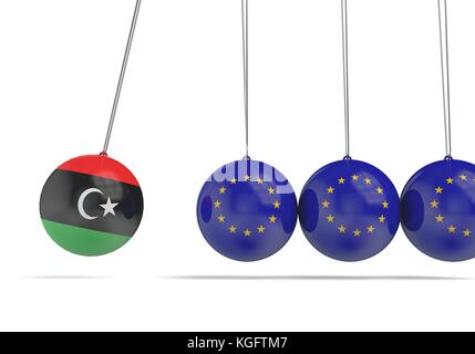 Libyen und europäischen Flaggen politische Beziehung Konzept. 3D-Rendering Stockfoto