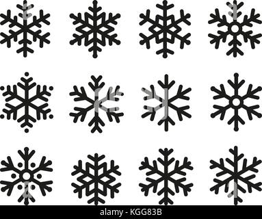 Schneeflocken Icon Set, linear Schwarz Design, Freeze Symbol Sammlung, Vector Logo. Elemente der Dekoration Silvester und Weihnachten. Stock Vektor