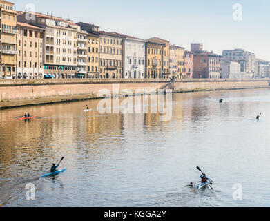 Die ruderer auf dem Fluss Arno in Pisa, Italien Stockfoto