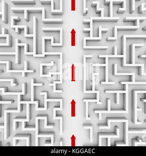Riesige weiße Labyrinth Struktur, rote Pfeile angezeigt, die Verknüpfung durch die Mitte des Labyrinths Garten (3d-Abbildung) Riesige weiße Labyrinth Struktur, rote Pfeile angezeigt, die Verknüpfung durch die Mitte des Labyrinths Garten (3d-Abbildung)