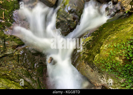 Valle dell'orfento (l'Aquila) - Eine Wanderung in der orfento Tal, ein Stück Himmel von großen und üppigen Buchenwälder von zahlreichen Schluchten durchzogen abgedeckt Stockfoto