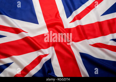 Closeup wunderschön wavingof uk Britische Flagge Union Jack Flagge Hintergrund Stockfoto