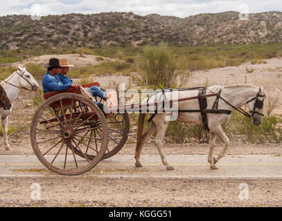 Gauchos auf der Pferdekutsche, Vallecito, Provinz San Juan, Argentinien Stockfoto